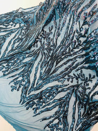 Dark Teal Sequin Fabric by Yard, 4 Way Stretch Fashion Design on Spandex Mesh